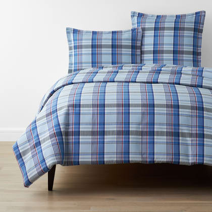 Company Organic Cotton™ Grayson Plaid Yarn-Dyed Percale Duvet Cover