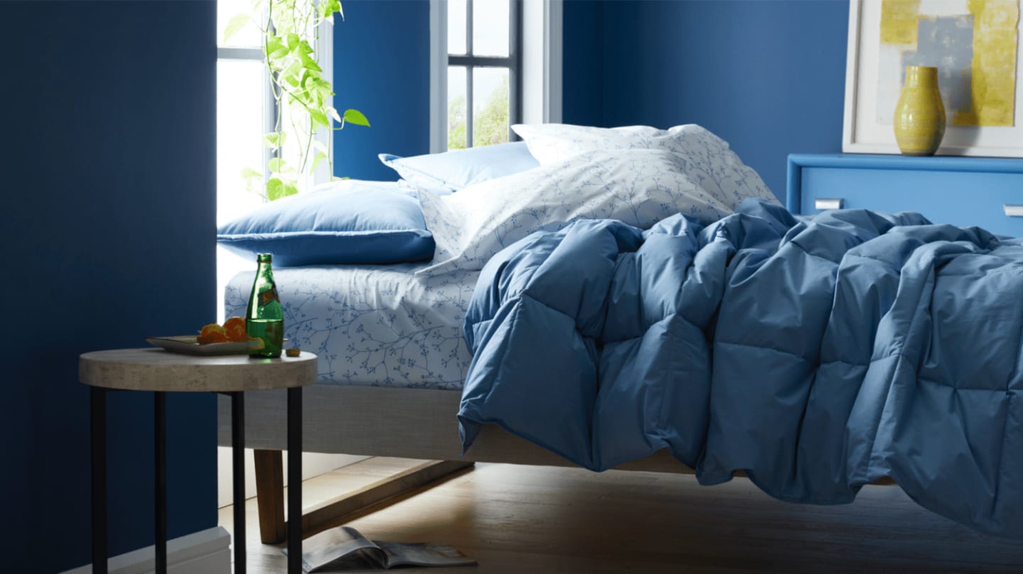 Beautifully styled LaCrosse™ Down Comforter in Smoke Blue