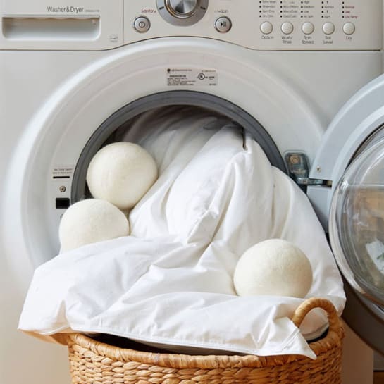 Wool dryer balls in a dryer