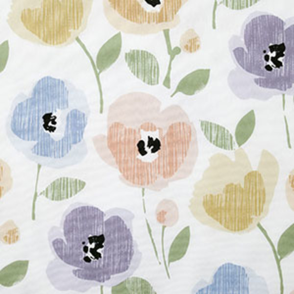 Pastel Poppies Classic Cool Organic Cotton Percale Bed Sheet Set - White Multi, Twin,White Multi