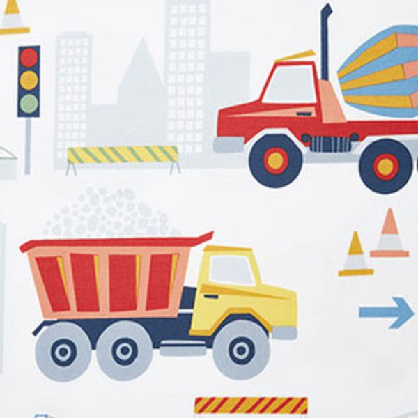 Construction Trucks Classic Cool Organic Cotton Percale Bed Sheet Set - White , Twin,White Multi