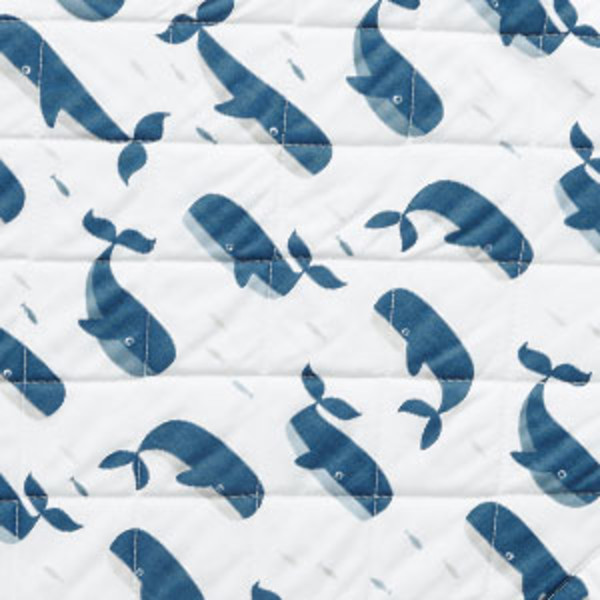 Whale School Classic Cool Organic Cotton Percale Quilted Reversible Sherpa Stroller Blanket - Blue,Whale School White