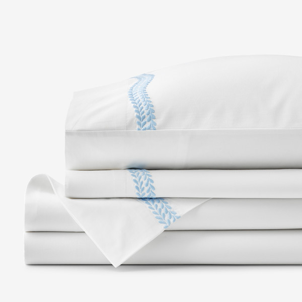 Embroidered Leaf Premium Cool Egyptian Cotton Percale Bed Sheet Set,