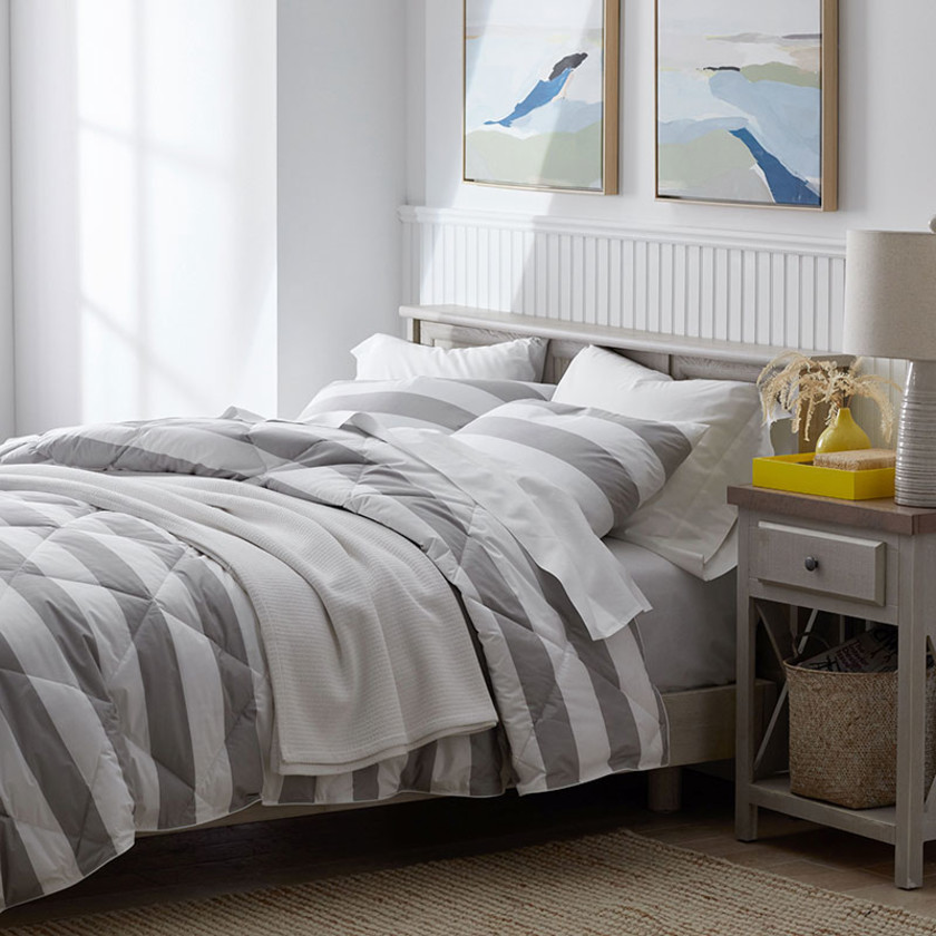 Awning Stripe Classic Soft Cotton Comforter - Gray/White, Full,Gray/White