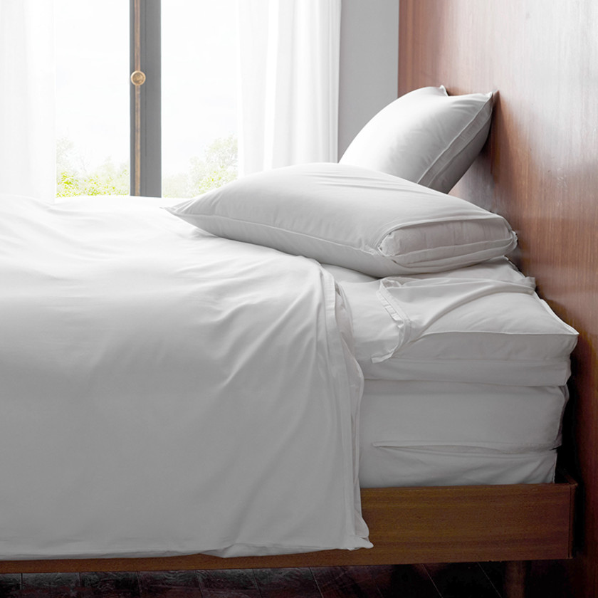 Organic Cotton Sateen Featherbed Protector - White, Twin,White