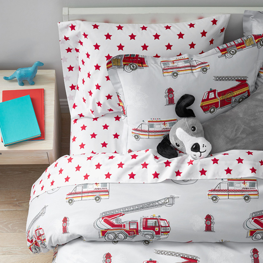 Firetrucks Classic Cool Organic Cotton Percale Comforter Set - Twin,Multi