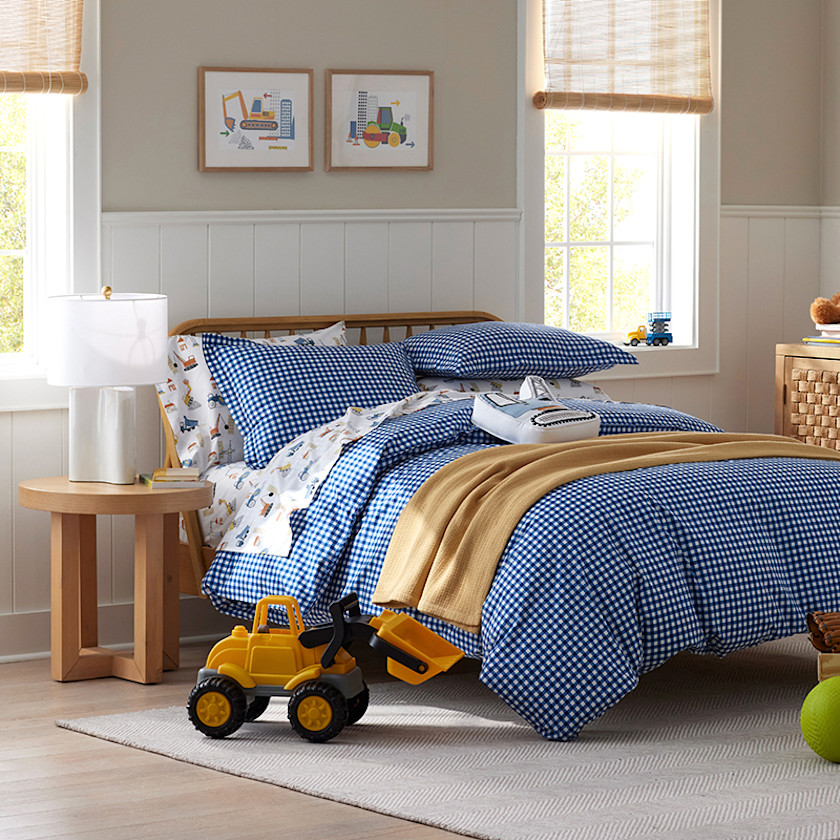 Gingham Classic Cool Organic Cotton Percale Duvet Cover Set,Dark Blue