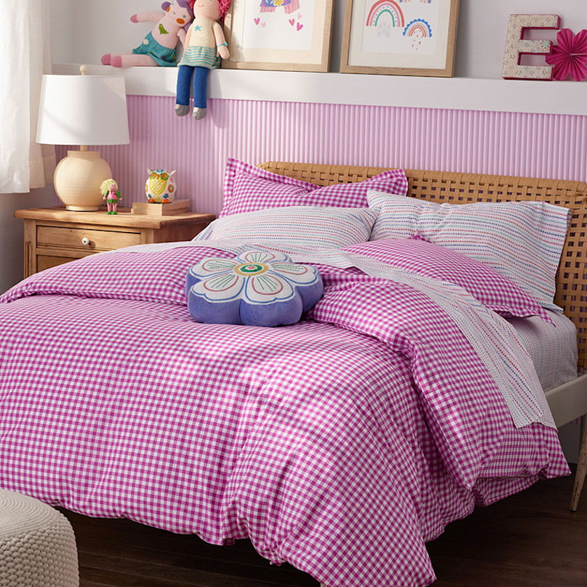 Gingham Classic Cool Organic Cotton Percale Duvet Cover Set,Fuchsia