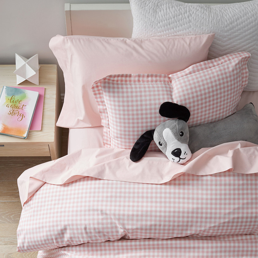 Gingham Classic Cool Organic Cotton Percale Comforter Set - Petal Pink, Twin/Twin XL,Petal Pink