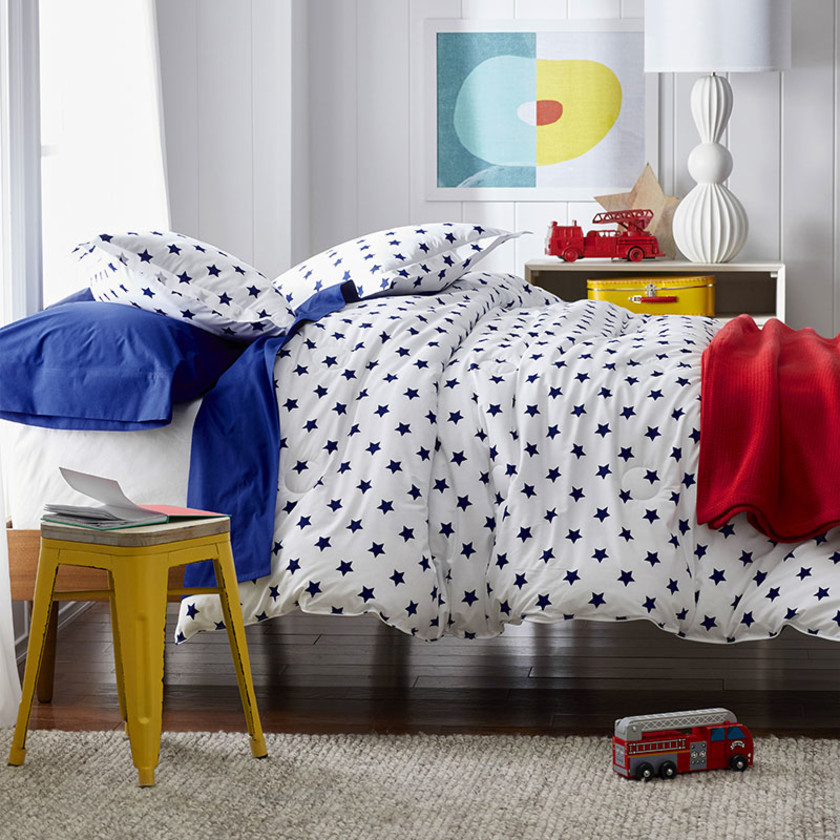 Stars Classic Cool Organic Cotton Percale Comforter Set - Blue, Twin,Blue