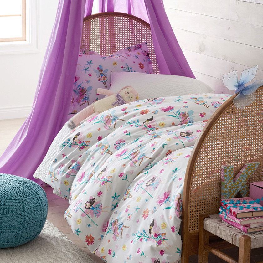 Floral Fairies Classic Cool Organic Cotton Percale Duvet Cover Set - Multi, Queen,Multi