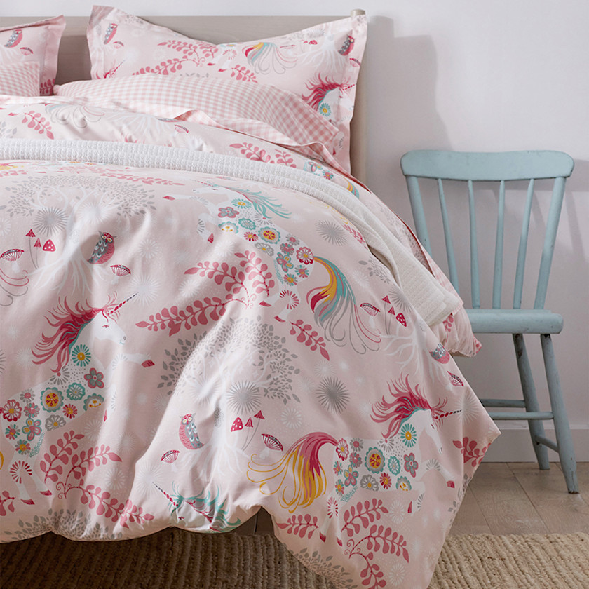 Fancy Unicorns Classic Cool Organic Cotton Percale Duvet Cover Set - Pink Multi, Twin/Twin XL,Pink Multi