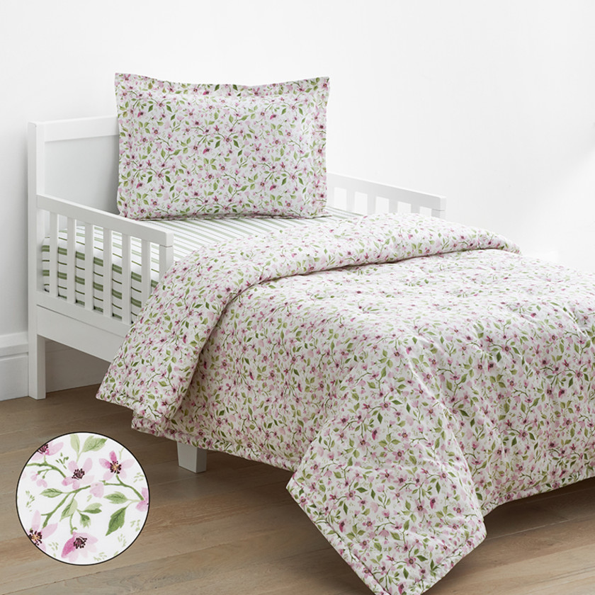 Lilah's Floral Classic Cool Organic Cotton Percale Toddler Comforter Set