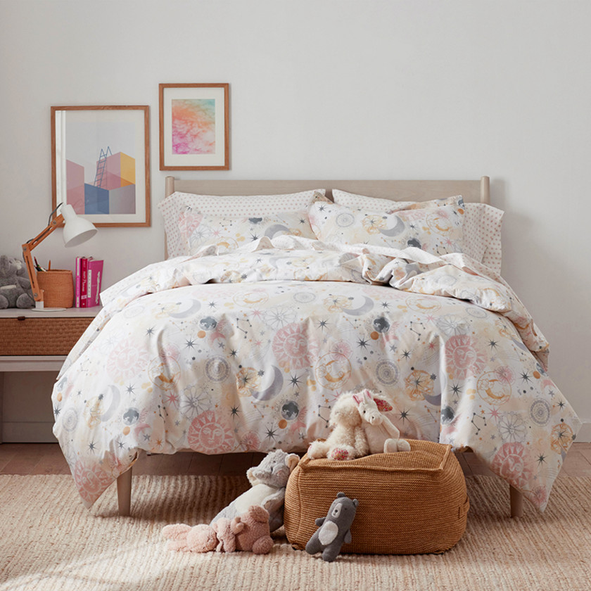 Celestial Classic Cool Organic Cotton Percale Duvet Cover Set - White Multi, Twin/Twin XL,White Multi