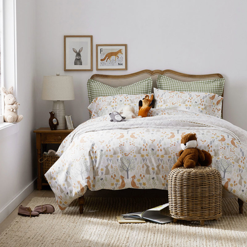 Forest Animals Classic Cool Organic Cotton Percale Comforter Set - Ivory, Twin/Twin XL,Ivory Multi