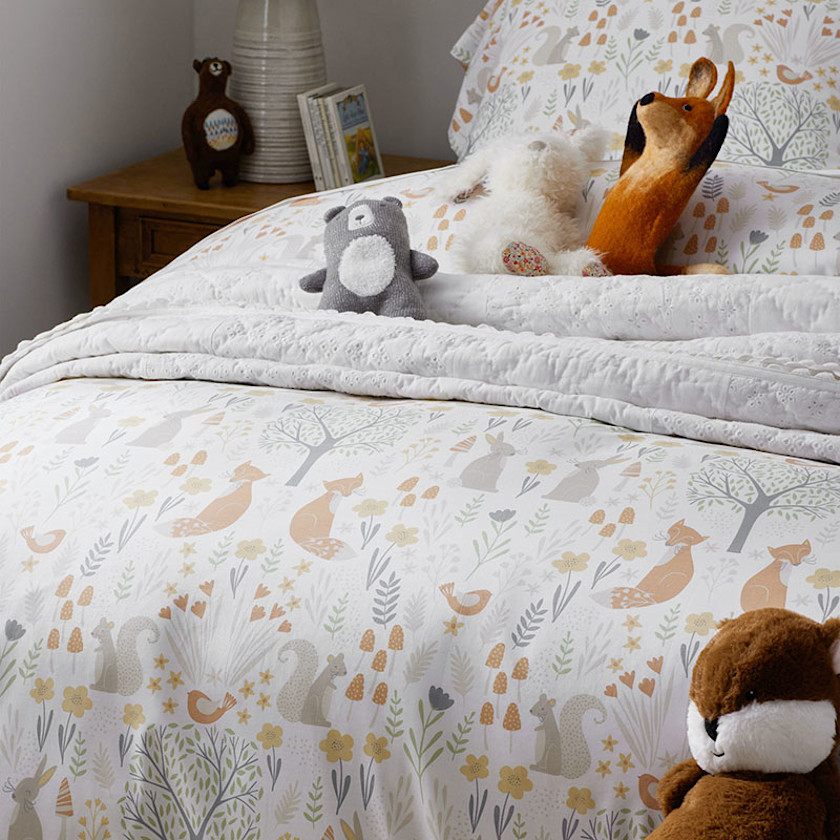 Forest Animals Classic Cool Organic Cotton Percale Duvet Cover Set - Ivory Multi, Twin/Twin XL,Ivory Multi