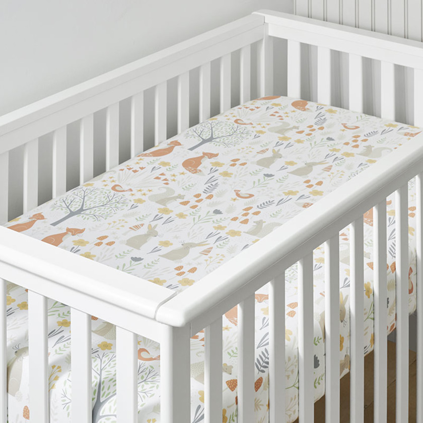 Forest Animals Classic Cool Organic Cotton Percale Fitted Crib Sheet - Ivory Multi,Ivory Multi