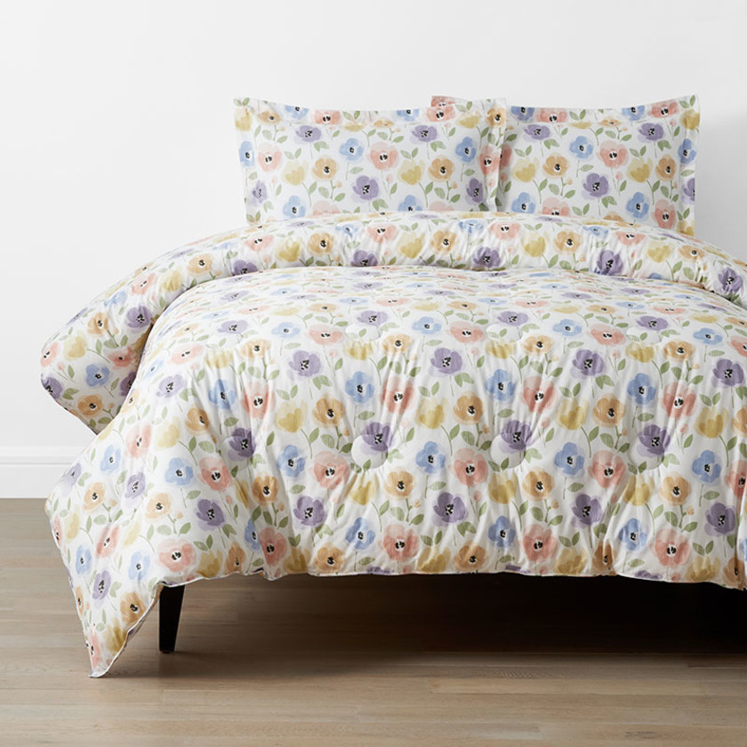 Pastel Poppies Classic Cool Organic Cotton Percale Comforter Set