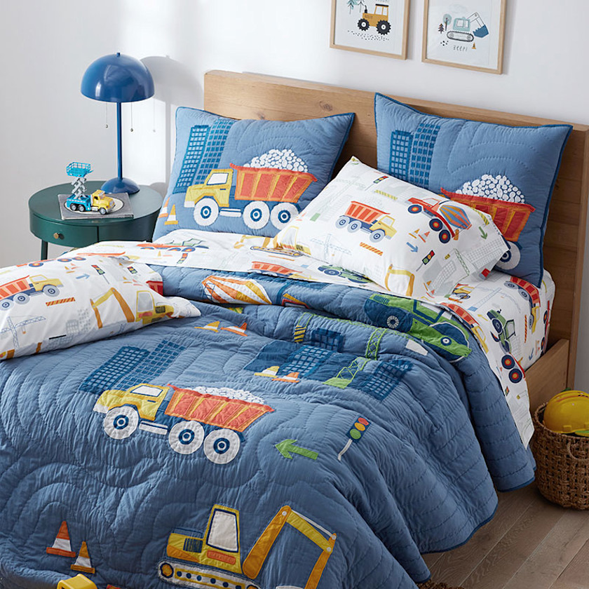 Construction Trucks Quilted Sham - Blue, Standard,Blue Multi