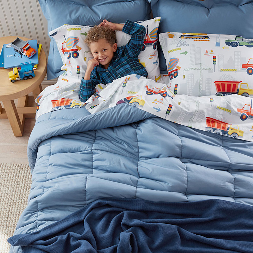 Construction Trucks Classic Cool Organic Cotton Percale Bed Sheet Set - White , Twin,White Multi