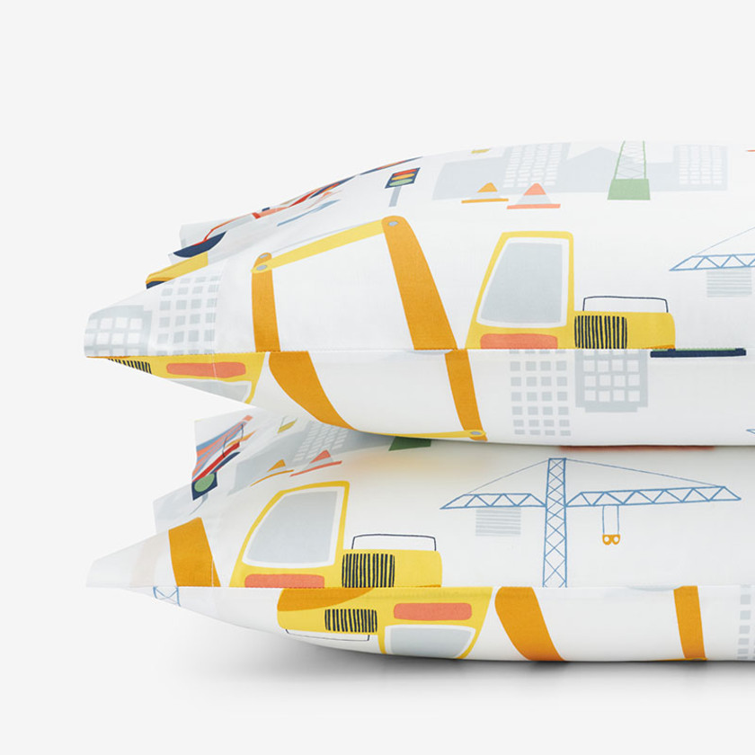 Construction Trucks Classic Cool Organic Cotton Percale Pillowcase Set