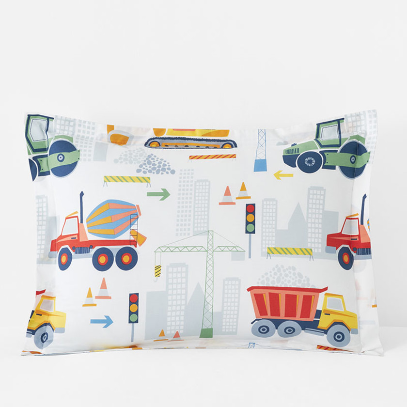 Construction Trucks Classic Cool Organic Cotton Percale Sham