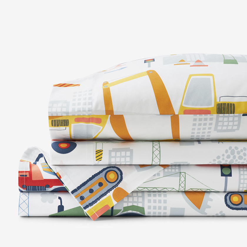 Construction Trucks Classic Cool Organic Cotton Percale Bed Sheet Set