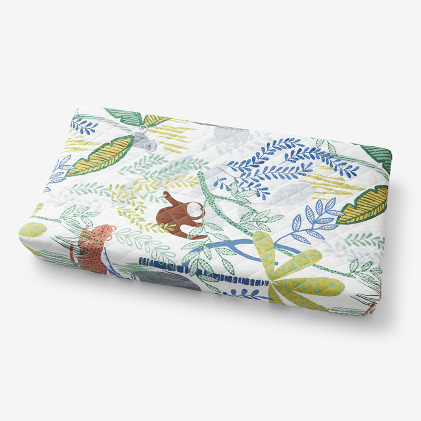 Jungle Classic Cool Organic Cotton Percale Quilted Changing Pad Cover - White,White Multi