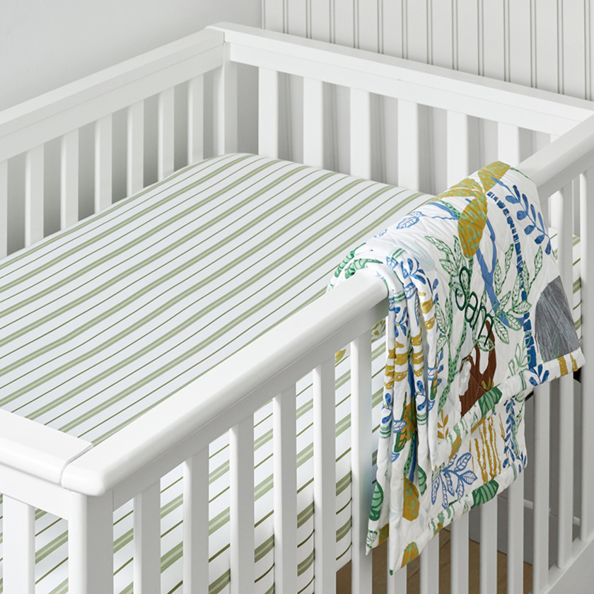 Jungle Classic Cool Organic Cotton Percale Quilted Reversible Sherpa Stroller Blanket - White,White Multi