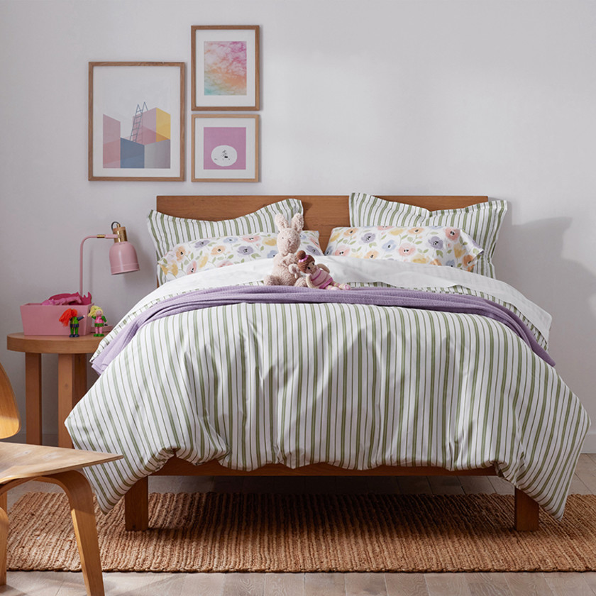 Vertical Stripes Classic Cool Organic Cotton Percale Comforter Set - Moss, Full/Queen,Moss