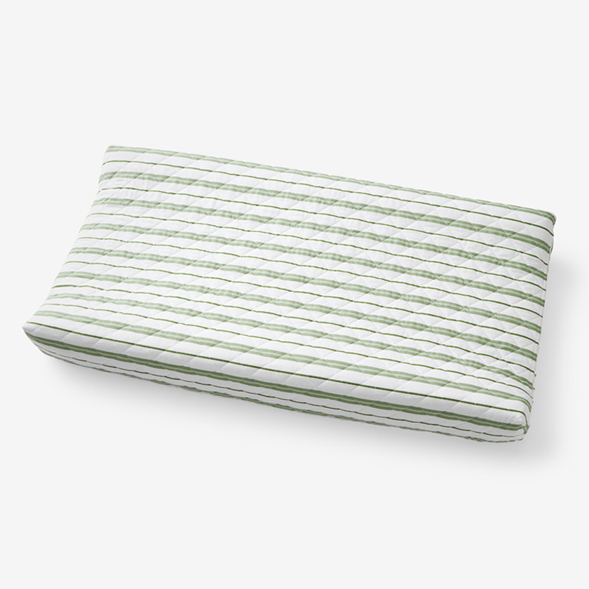 Vertical Stripes Classic Cool Organic Cotton Percale Quilted Changing Pad Cover - Moss,Moss