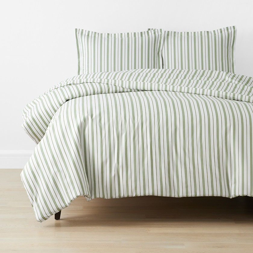 Vertical Stripes Classic Cool Organic Cotton Percale Duvet Cover Set