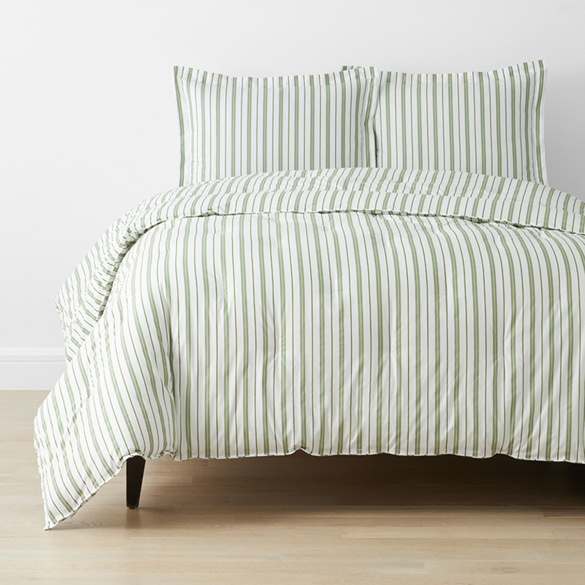 Vertical Stripes Classic Cool Organic Cotton Percale Comforter Set
