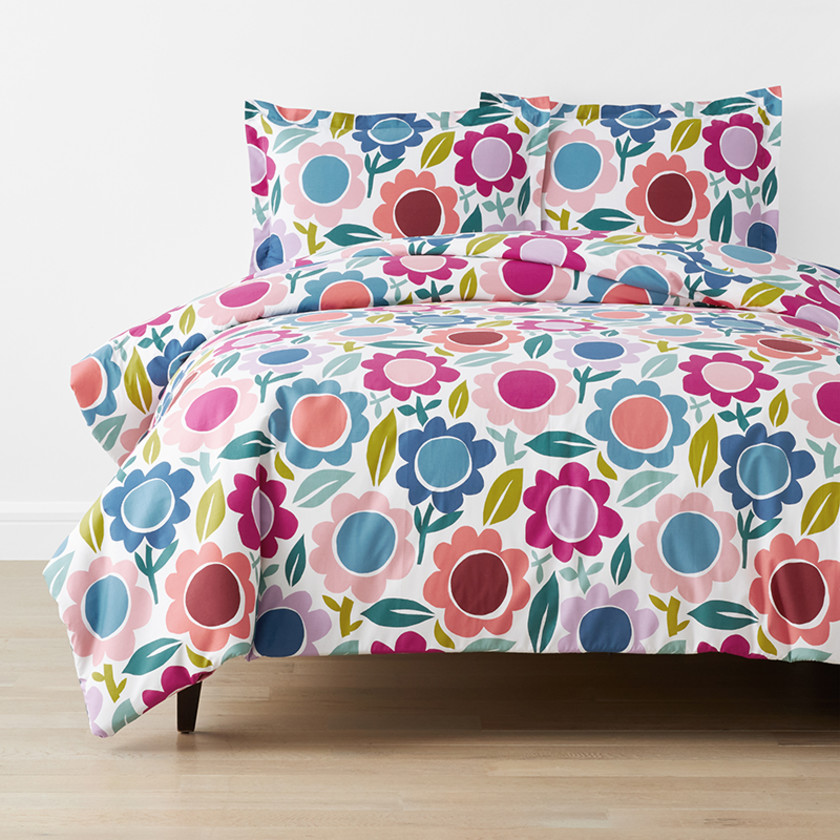 Joyful Flower Classic Cool Organic Cotton Percale Duvet Cover Set