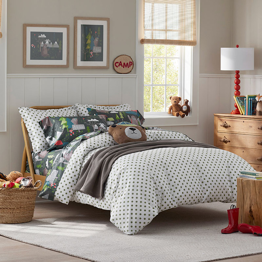 Dot Classic Cool Organic Cotton Percale Duvet Cover Set,Moss