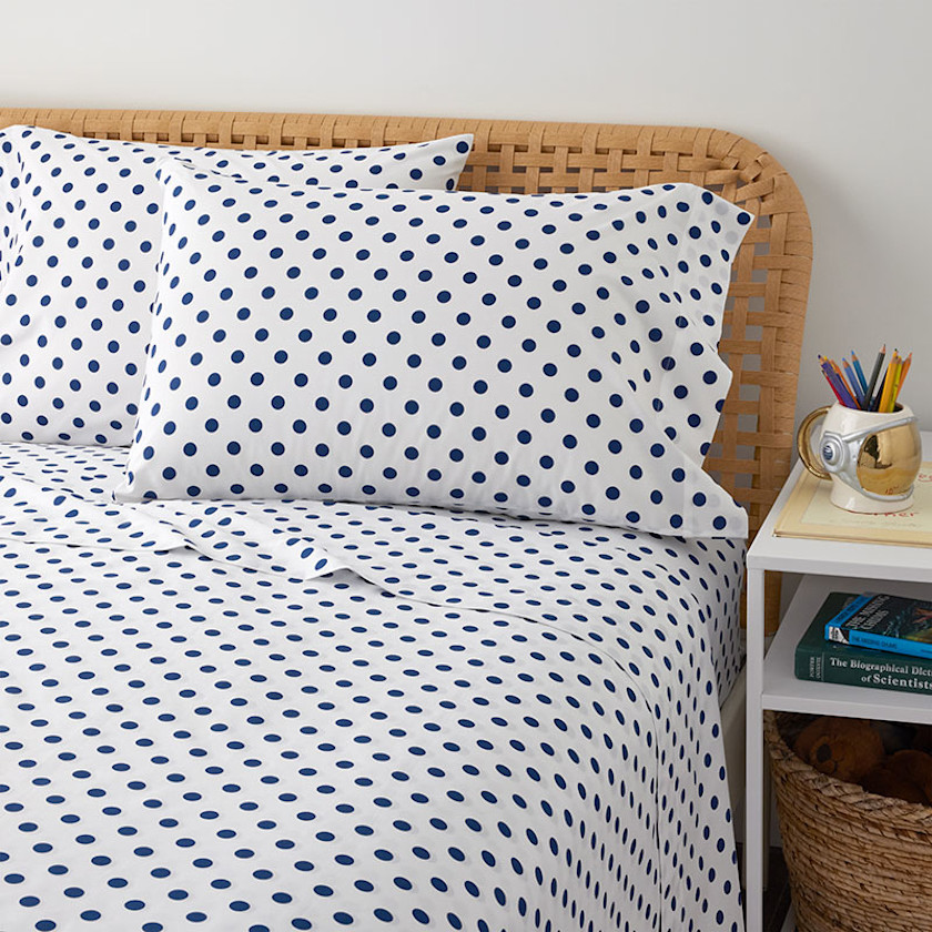 Dot Classic Cool Organic Cotton Percale Bed Sheet Set,Dark Blue