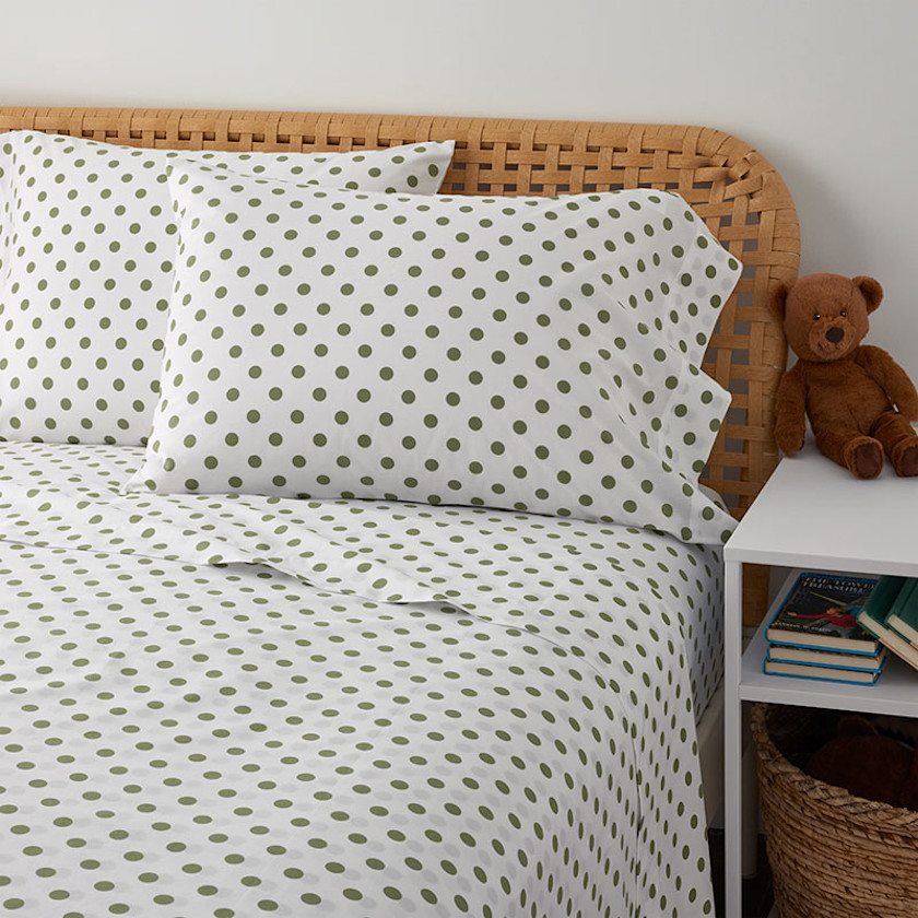 Dot Classic Cool Organic Cotton Percale Bed Sheet Set,Moss