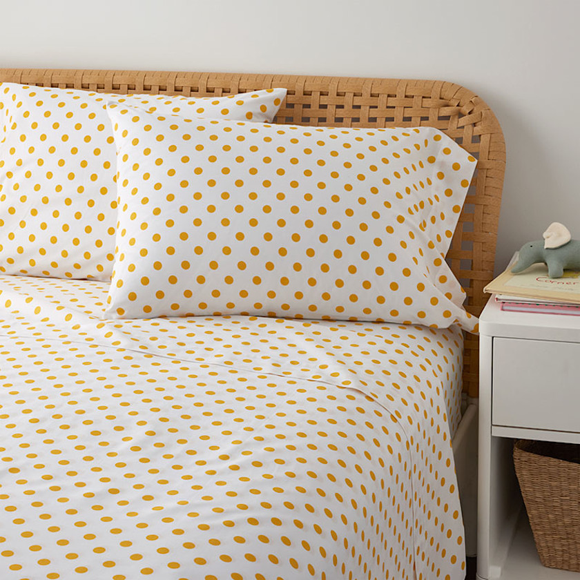 Dot Classic Cool Organic Cotton Percale Bed Sheet Set,Yellow