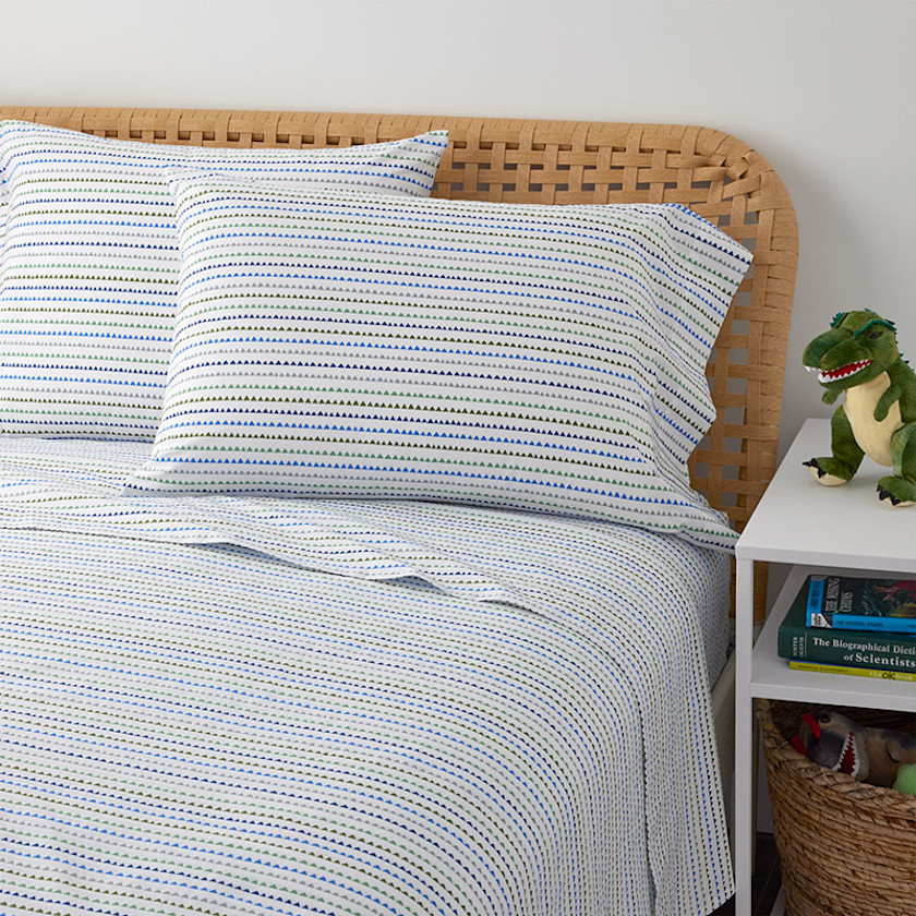 Zig Zag Classic Cool Organic Cotton Percale Bed Sheet Set,Blue