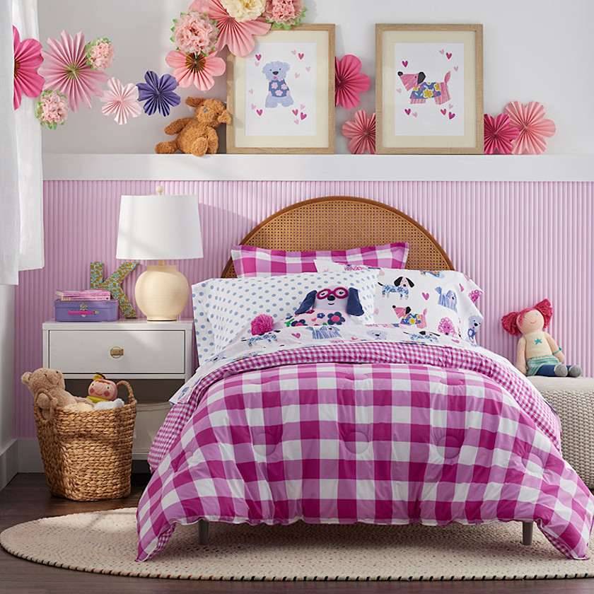 Big Check Classic Cool Organic Cotton Percale Reversible Duvet Cover Set,Fuchsia