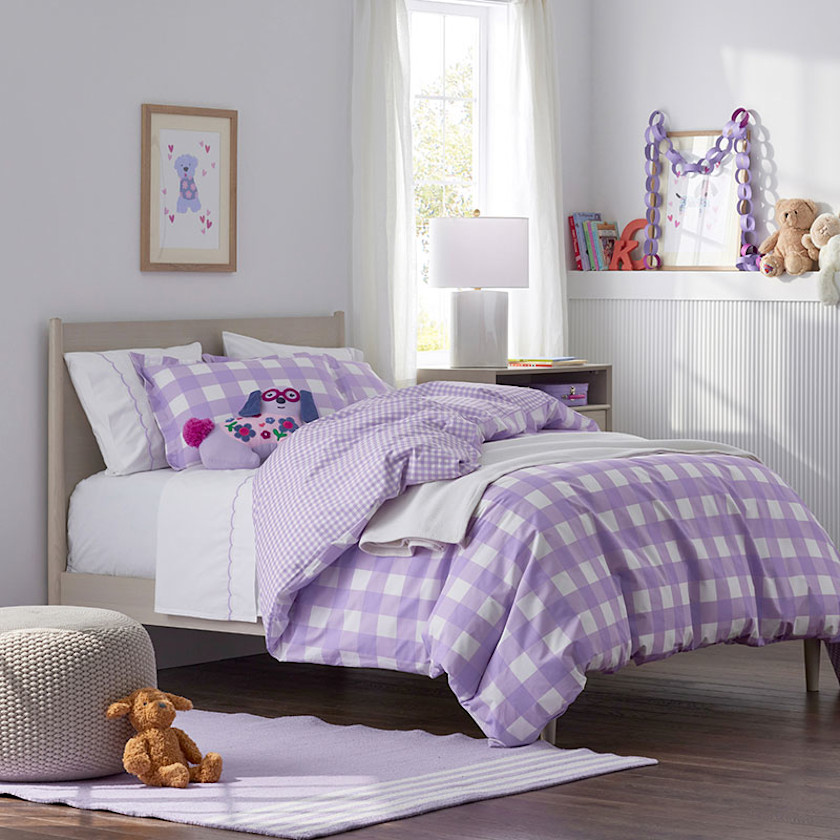 Big Check Classic Cool Organic Cotton Percale Reversible Duvet Cover Set,Lilac