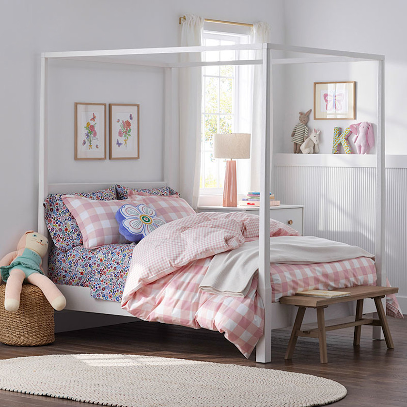 Big Check Classic Cool Organic Cotton Percale Reversible Duvet Cover Set,Petal Pink