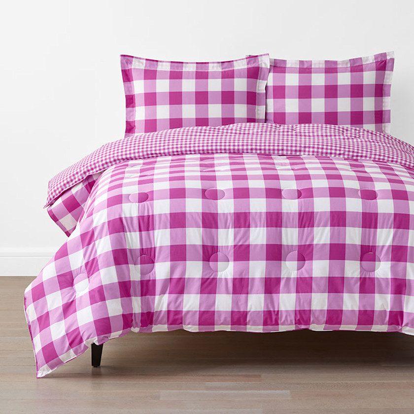 Big Check Classic Cool Organic Cotton Percale Reversible Comforter Set