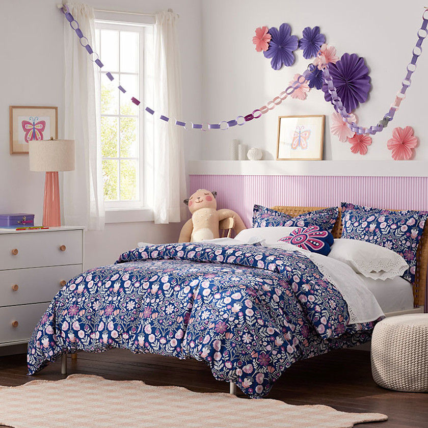Folk Garden Classic Cool Organic Cotton Percale Duvet Cover Set,Navy