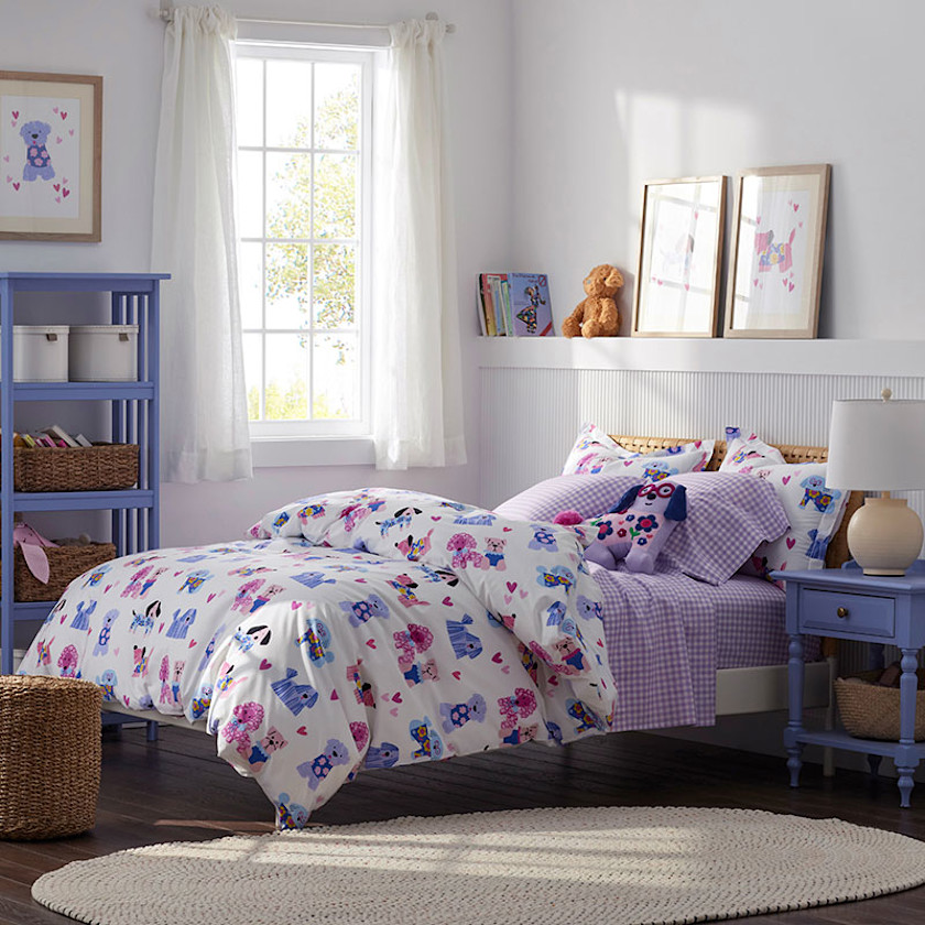 Puppy Love Classic Cool Organic Cotton Percale Duvet Cover Set,Multi