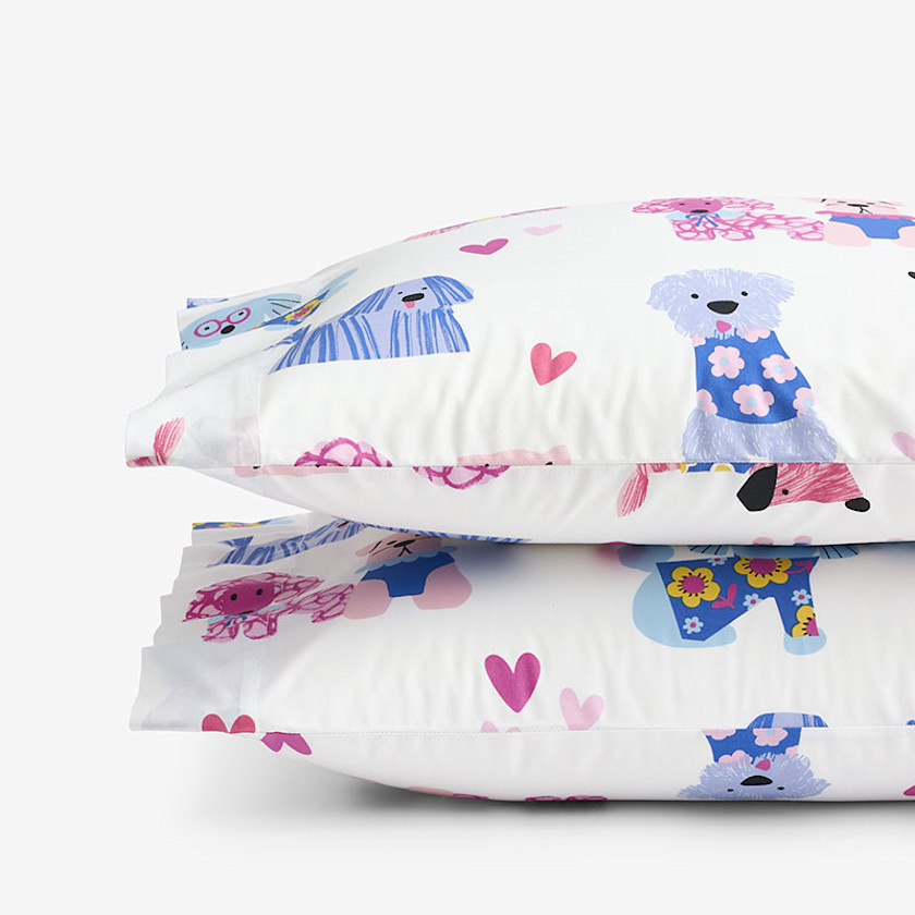 Puppy Love Classic Cool Organic Cotton Percale Pillowcase Set