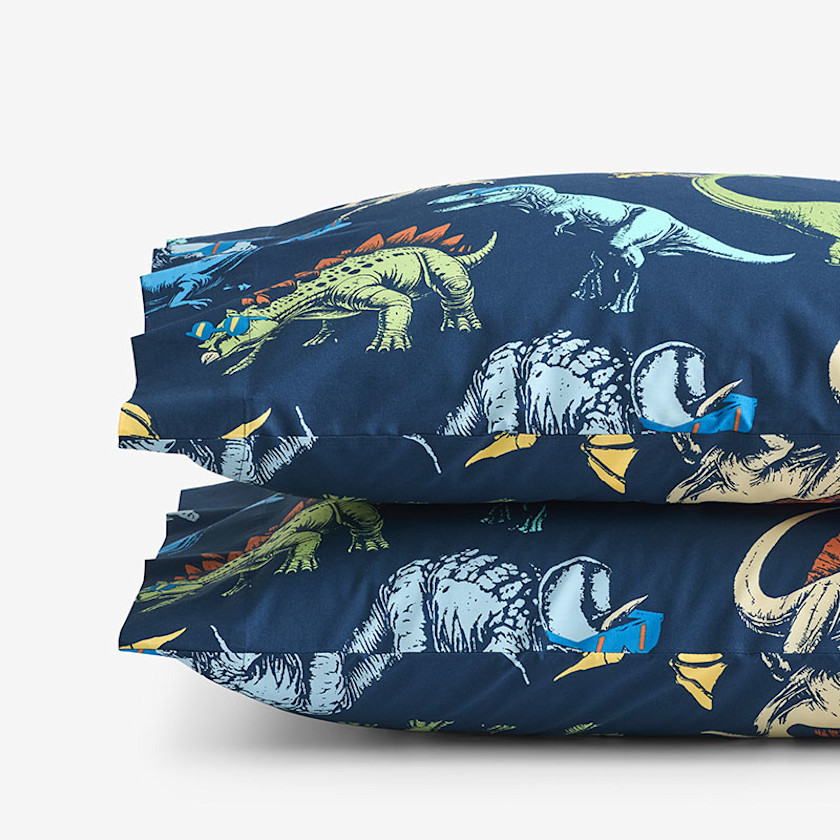 Dino Stomp Classic Cool Organic Cotton Percale Pillowcase Set