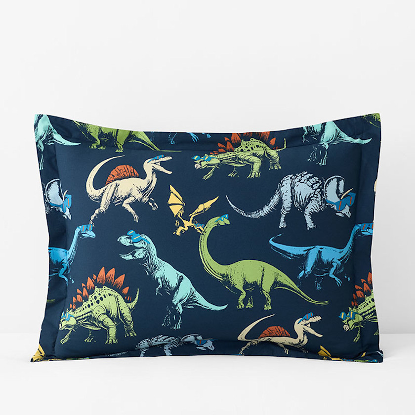 Dino Stomp Classic Cool Organic Cotton Percale Sham