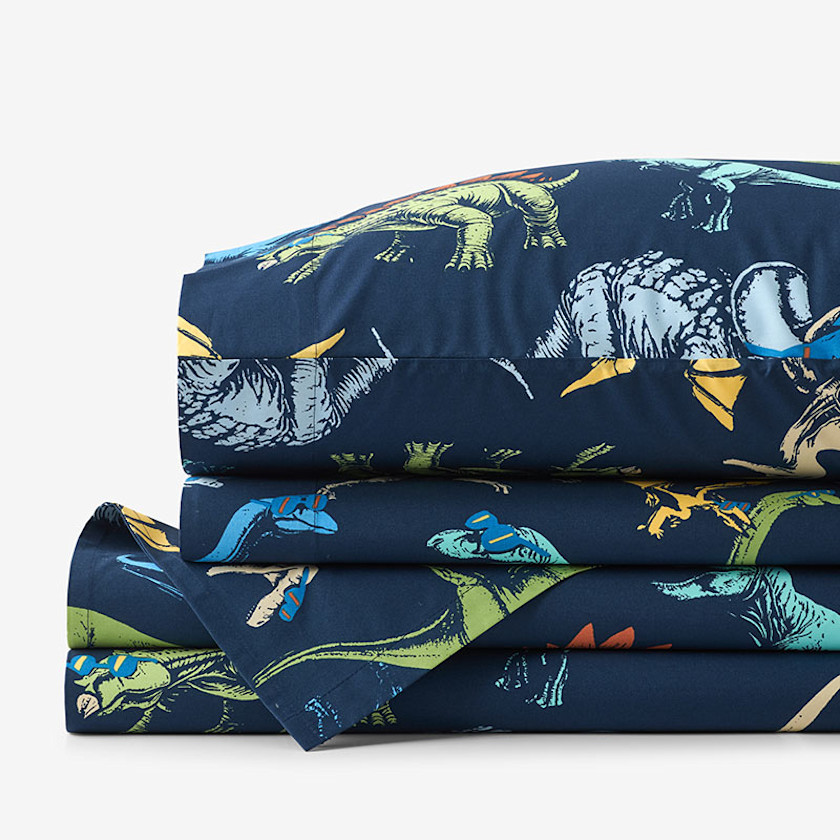 Dino Stomp Classic Cool Organic Cotton Percale Bed Sheet Set