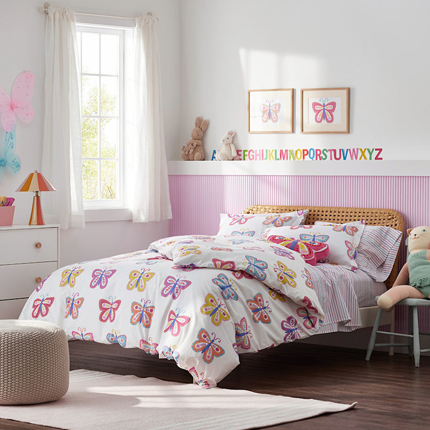 Colorful Butterflies Classic Cool Organic Cotton Percale Duvet Cover Set,Multi